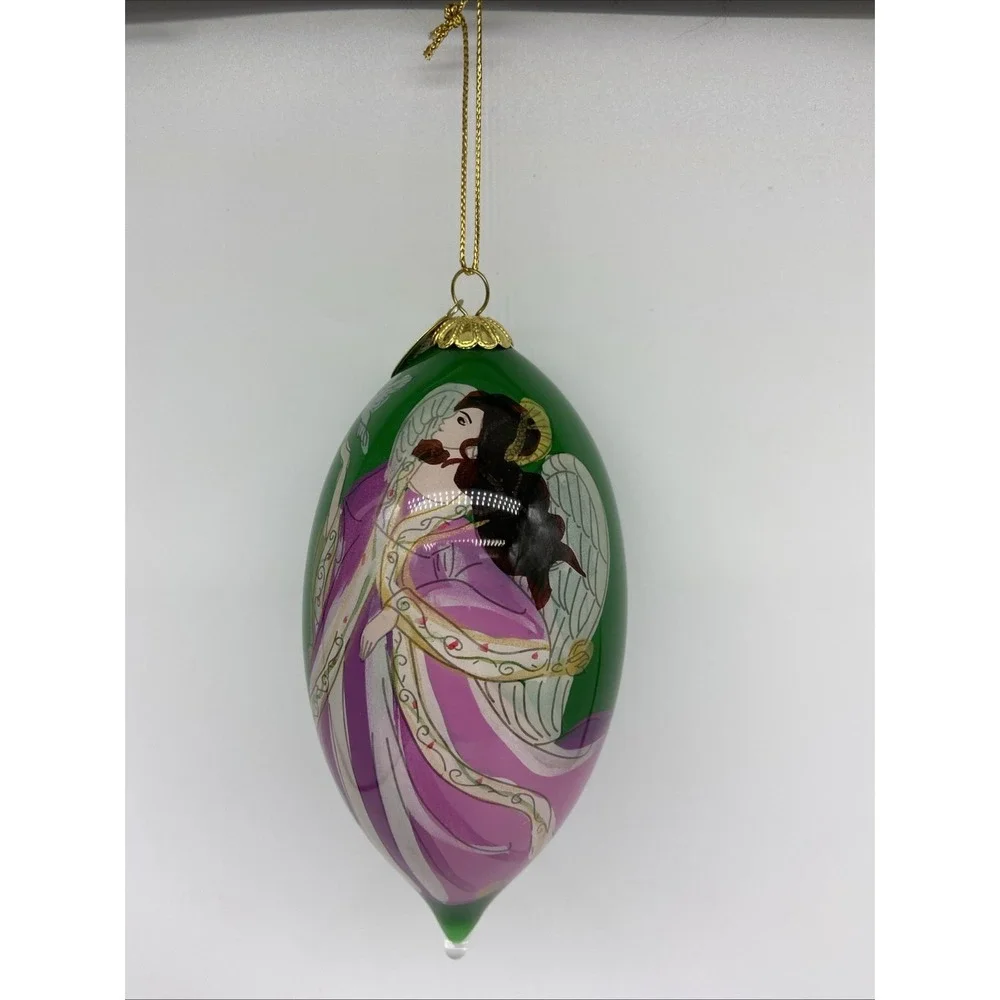 Pier 1 Hand Painted Li Bien Glass Cone Ornament 2014 Angel With Doves